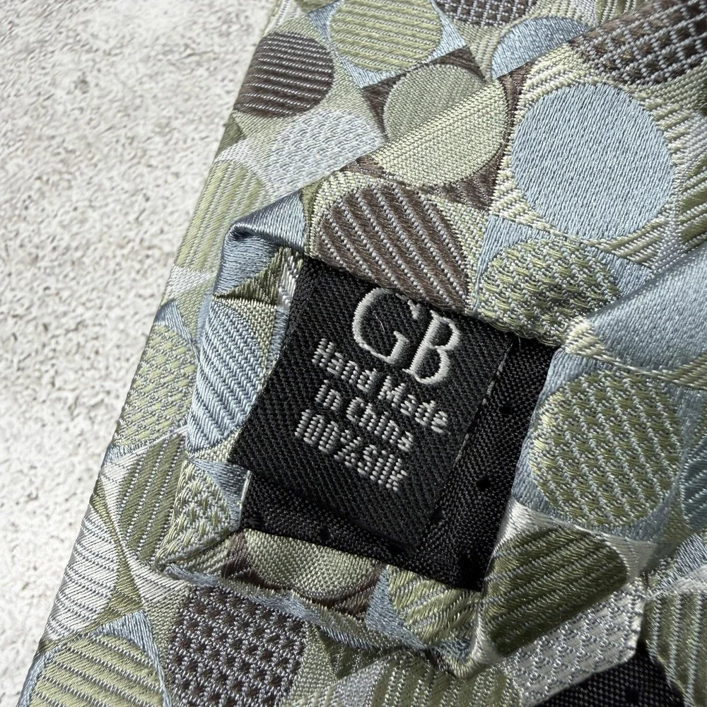Geoffrey Beene Tie Set‎ Mens One Size Green Geometric Silk Made In China Necktie